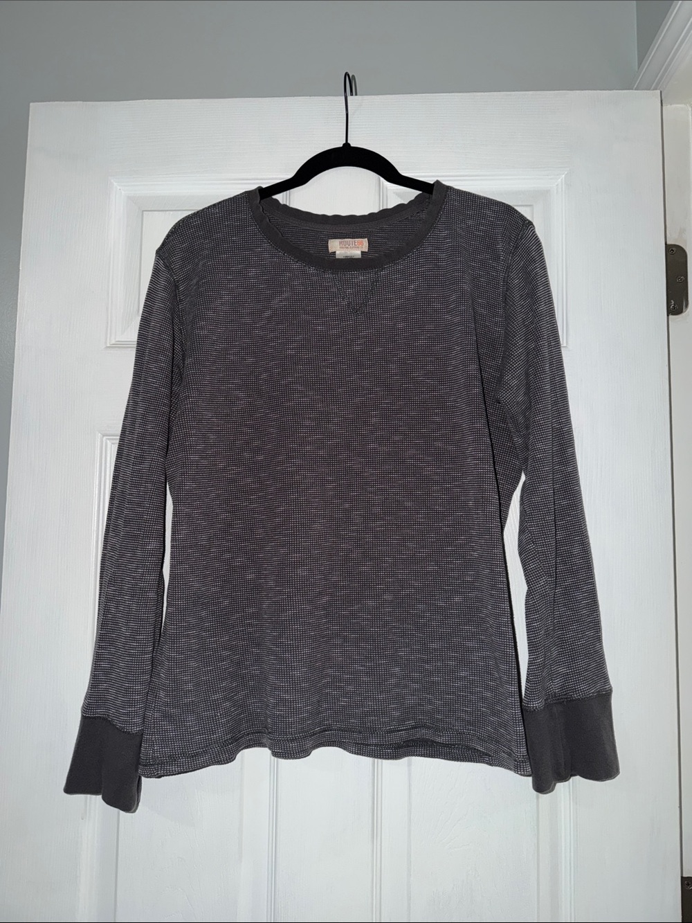 Route 66 Long Sleeve Crewneck Waffle Shirt - Charcoal